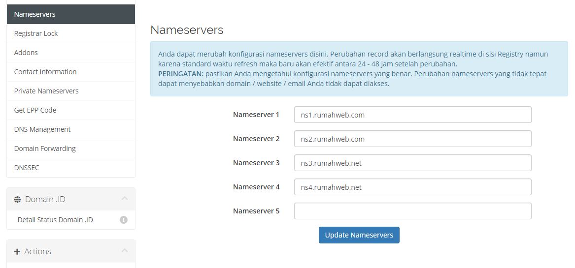pengaturan name server domain