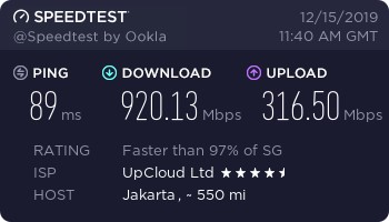 Kecepatan Download Upload Upcloud $5 Jakarta
