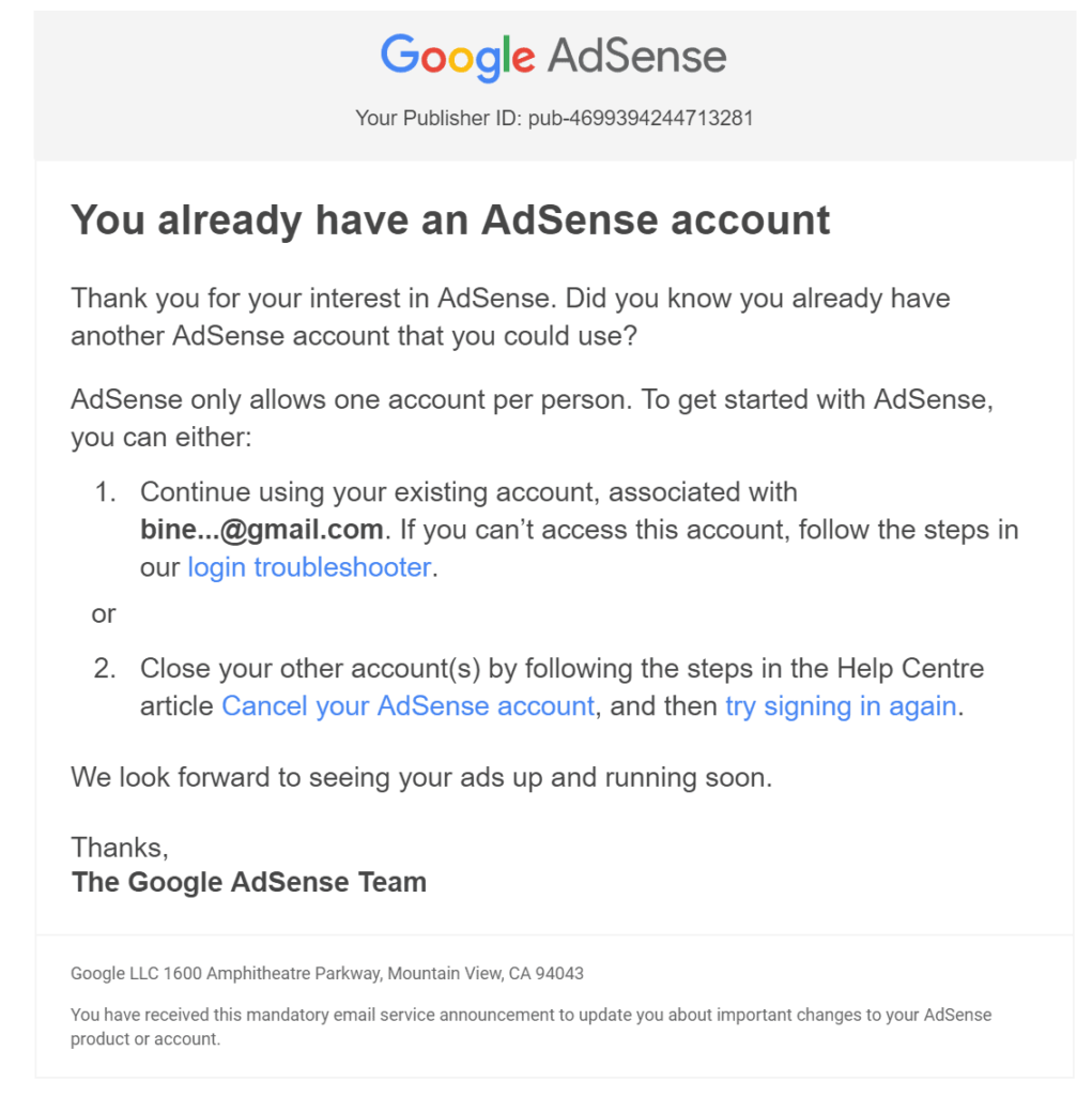 Akun ganda atau duplicate account Adsense